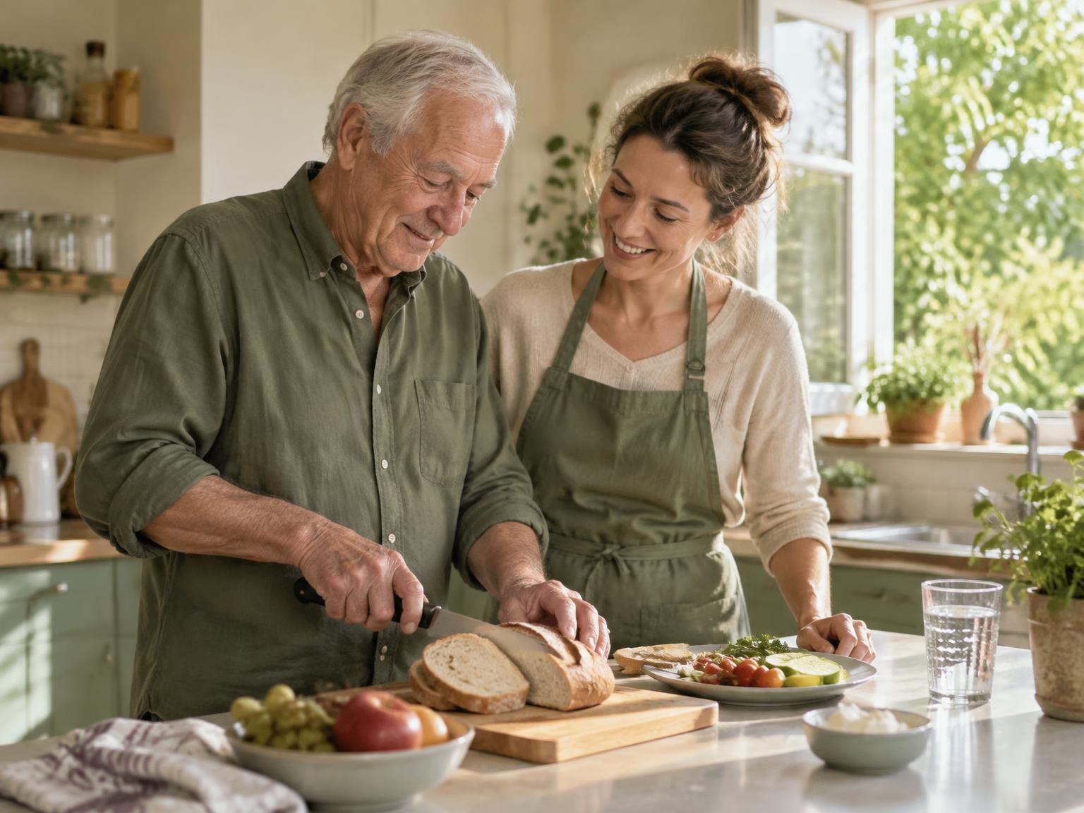 Caregiver sharing a meal with a senior